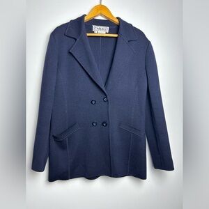 VTG Carlisle 100% Merino Wool Navy Blue Cardigan Sweater Jacket Collared Sz M